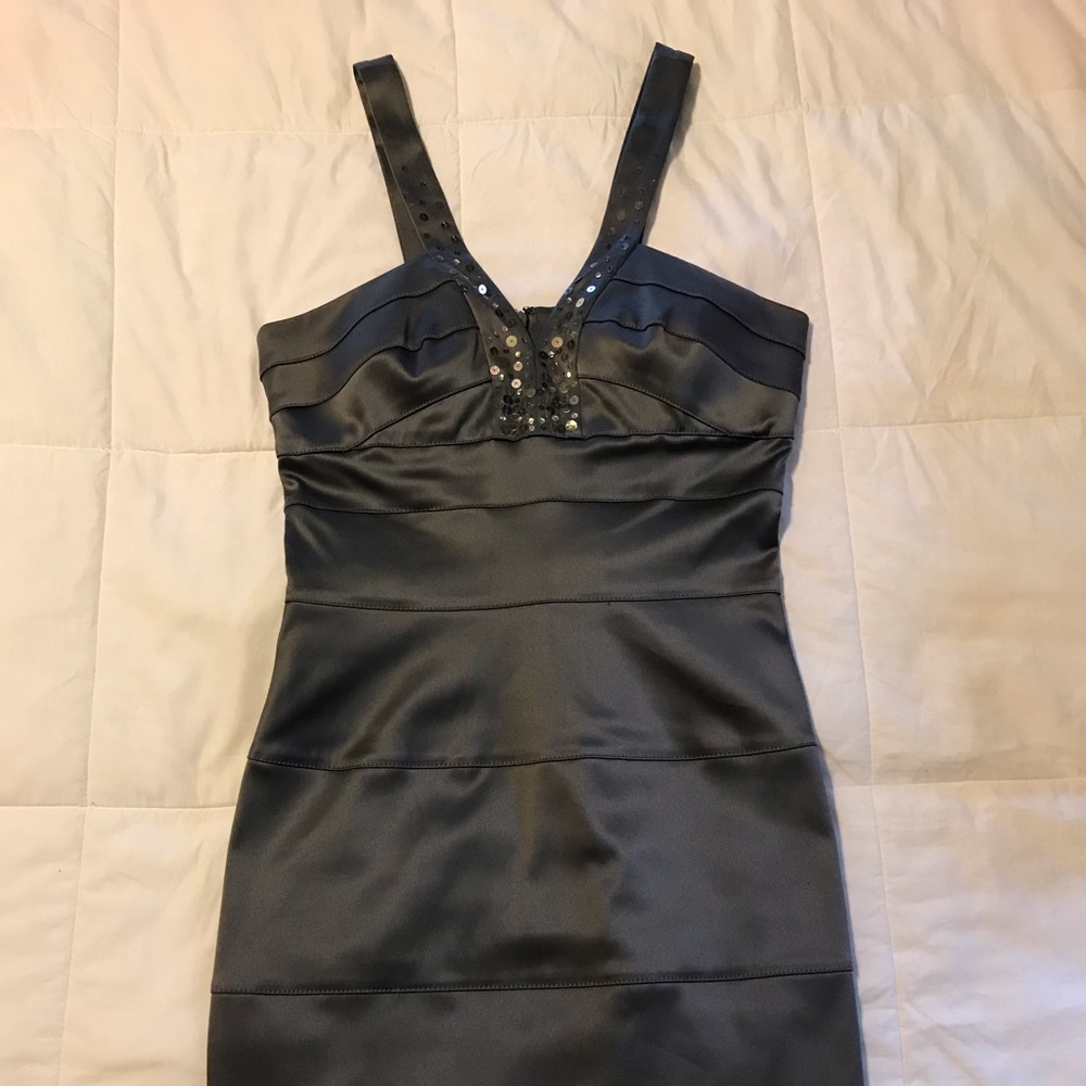 Maxandcleo gray satin dress with sequins